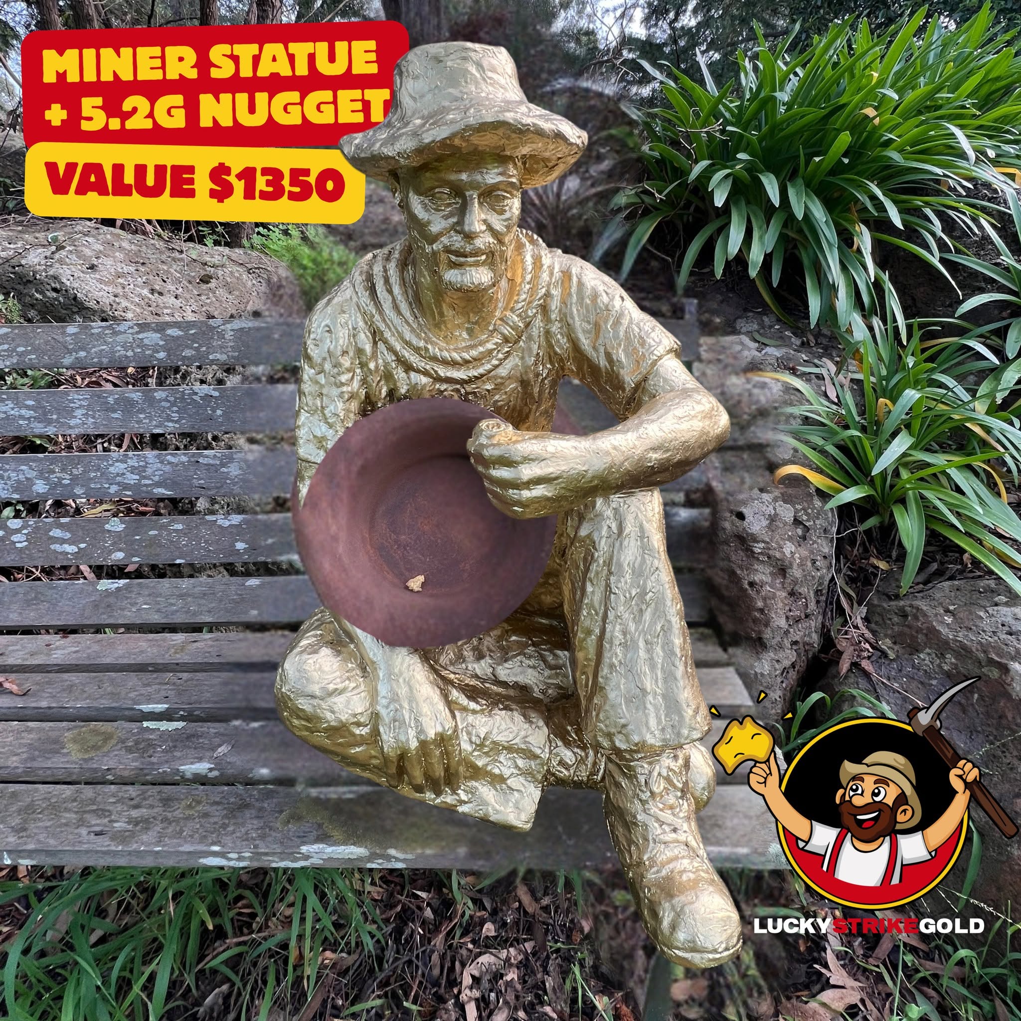 Lucky Strike Gold Swagman Miner Statue with 5.2g Nugget